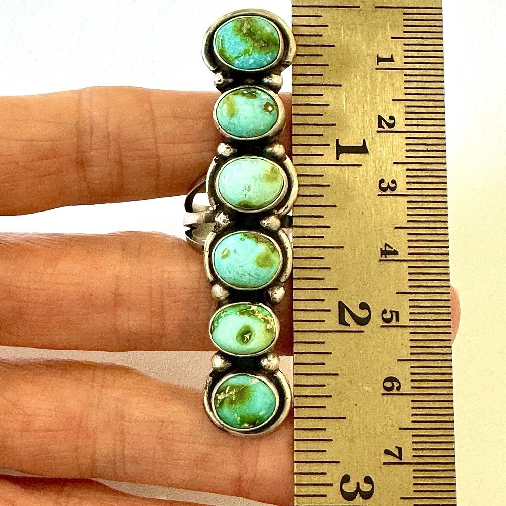 Navajo Long Turquoise Ring Sz 8 Six Stone Signed Randy Billy Sterling Native - Picture 2 of 9